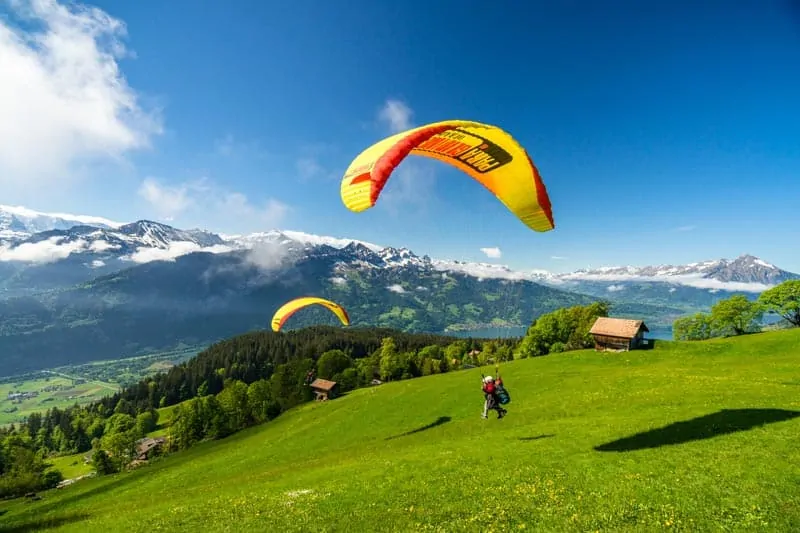 Paragliding in Interlaken on a sunny day