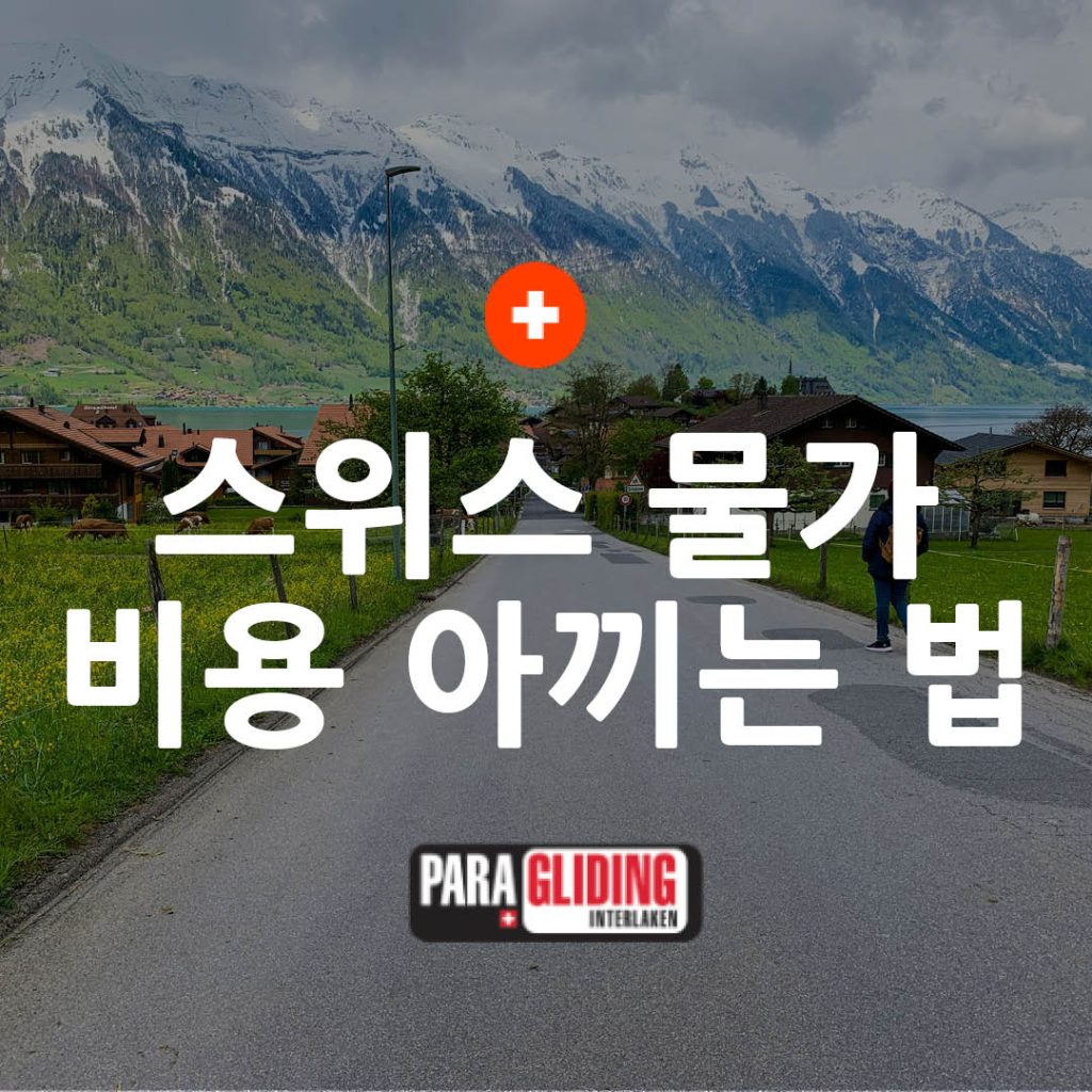 Route de campagne suisse avec montagnes enneigées et affiche sur le parapente à Interlaken.