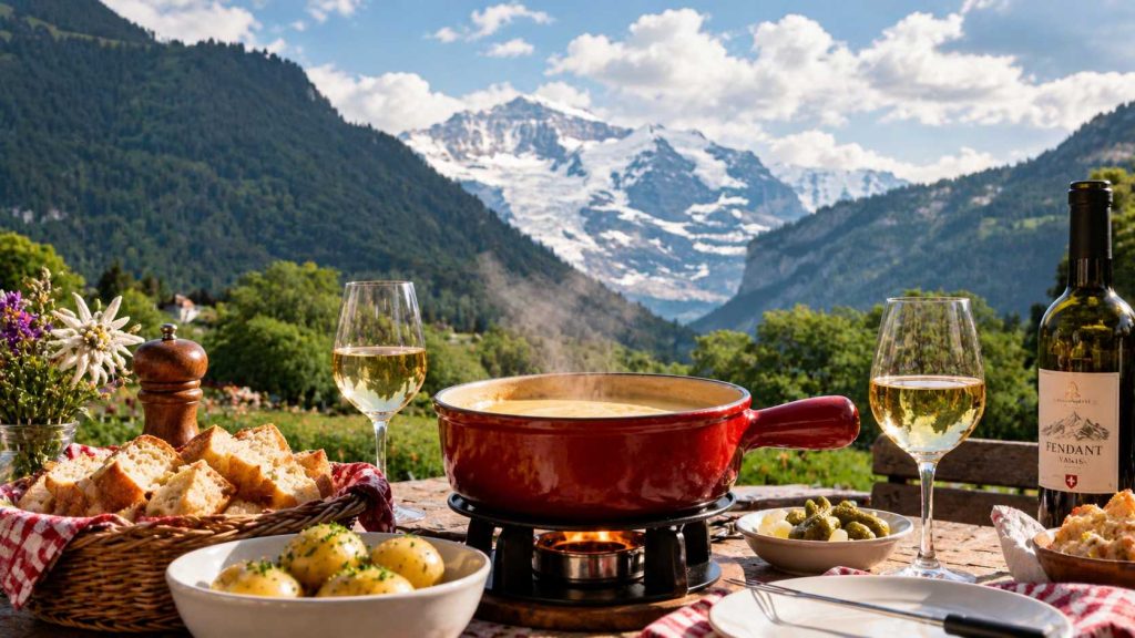 Fondue de queso en Interlaken con vistas a la Jungfrau