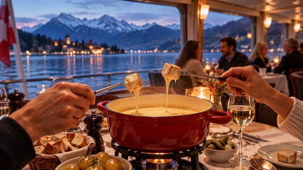 Barco de fondue de queso suizo